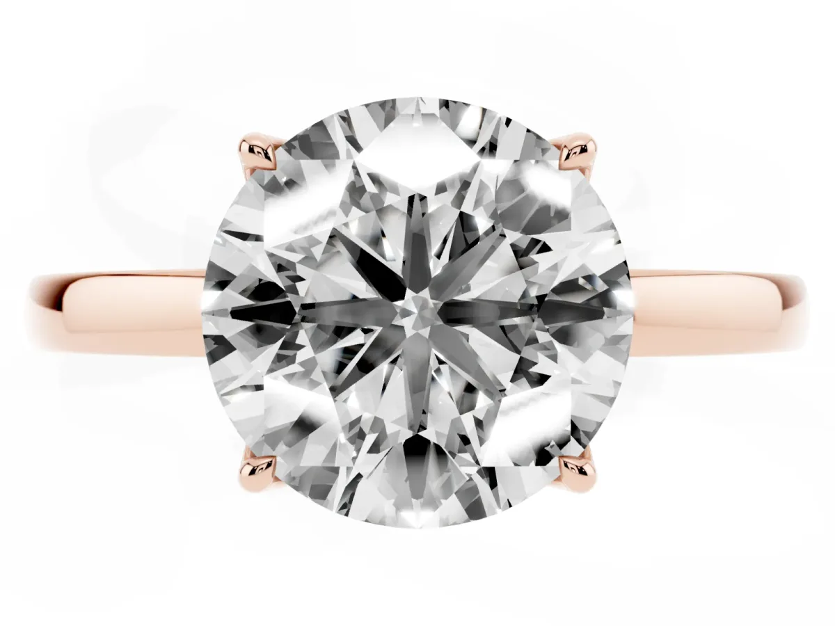 Round Cut Diamond Solitaire Ring with Thin Band and Prong Setting Rose gold