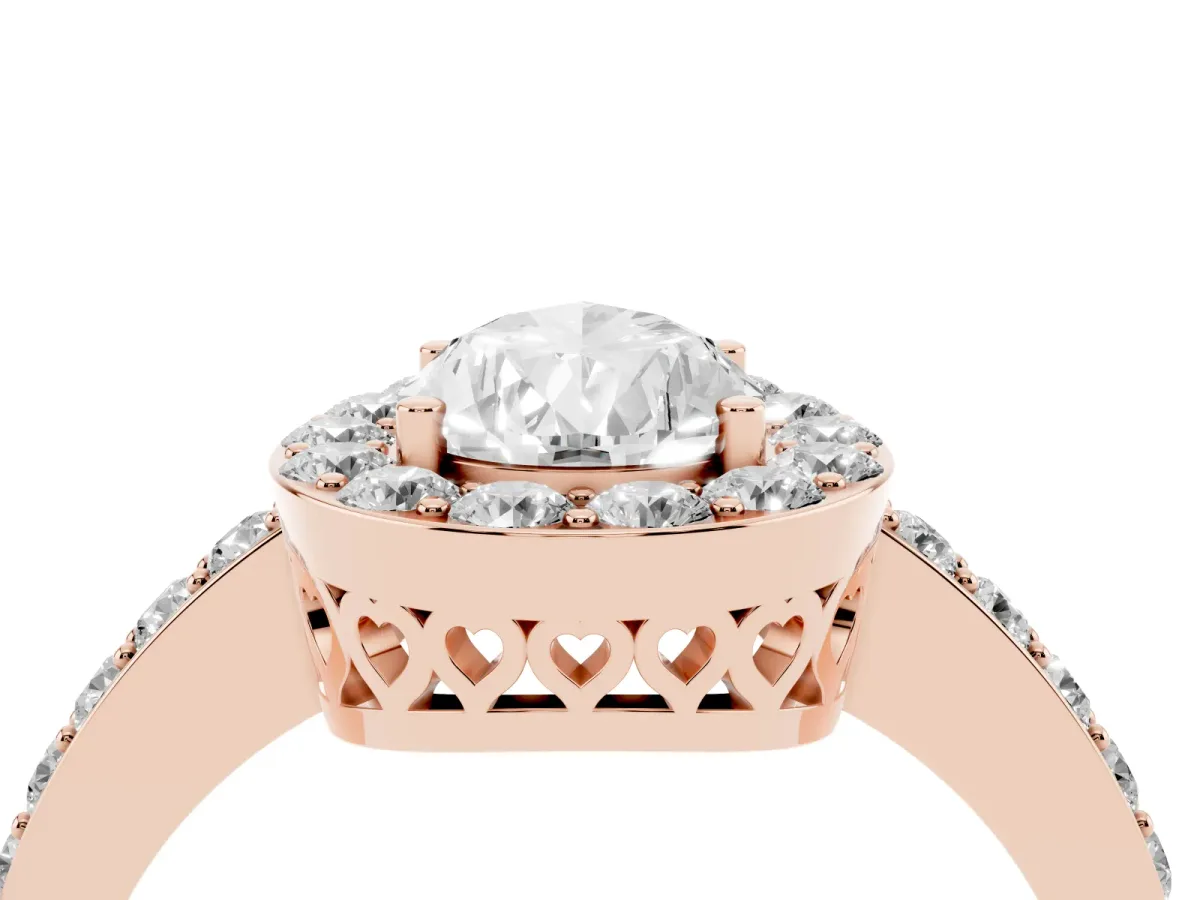 Pear Cut Halo Diamond Pavé Band Ring with Prong Setting Rose gold