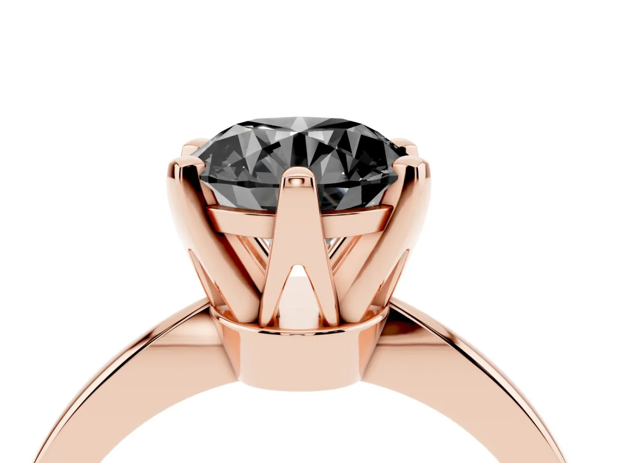 Fancy Black Round Cut Solitaire Engagement Ring with Six-Prong Setting and Tapered Band Rose gold