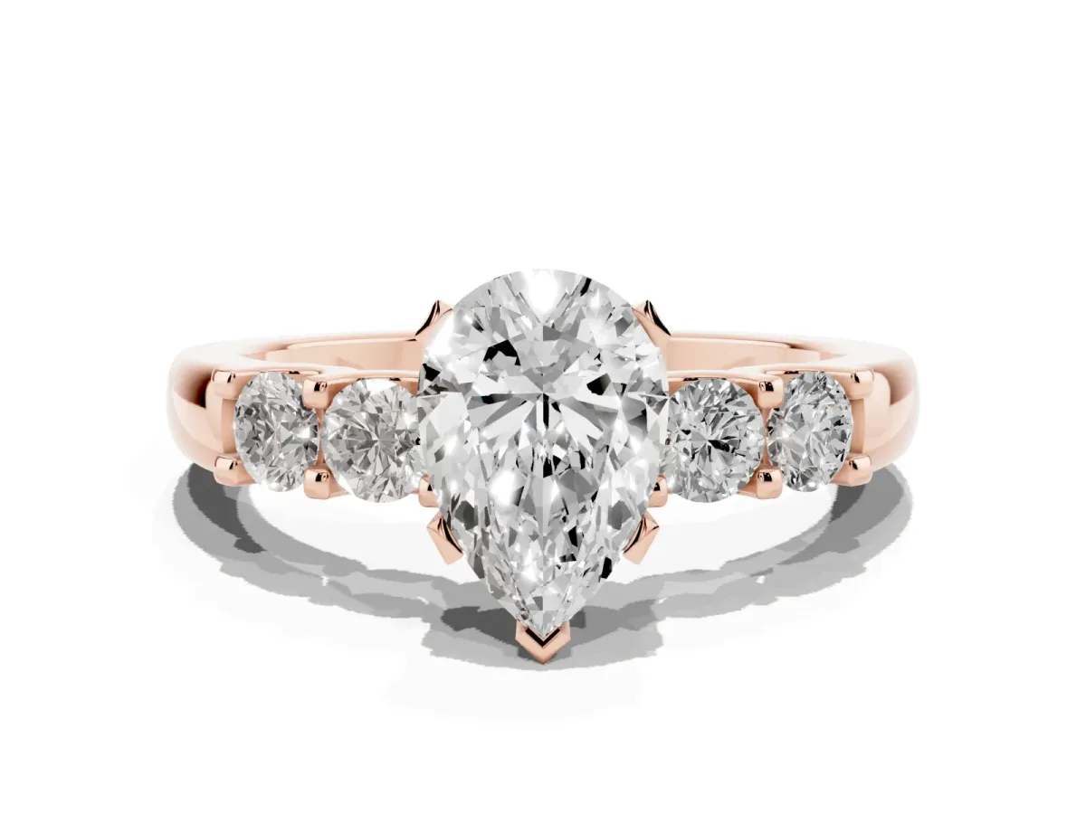 Pear Cut Brilliant Cut Diamond Five-Stone Prong Set Engagement Ring with Channel Band Rose gold