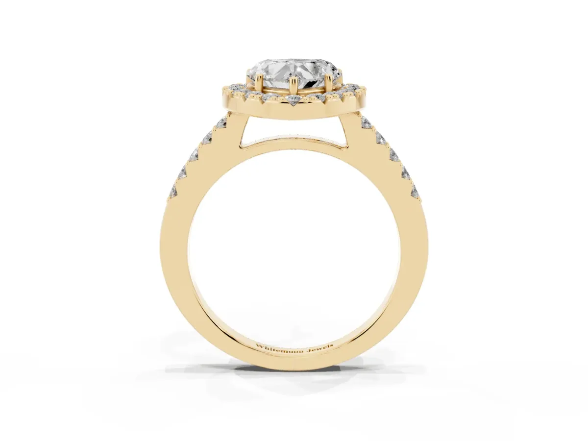 Heart Cut Halo Diamond Pavé Solitaire Ring Yellow gold