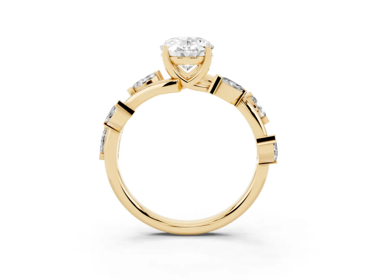 Oval Cut Solitaire Twisted Band Marquise Accent Prong Setting Ring Yellow gold