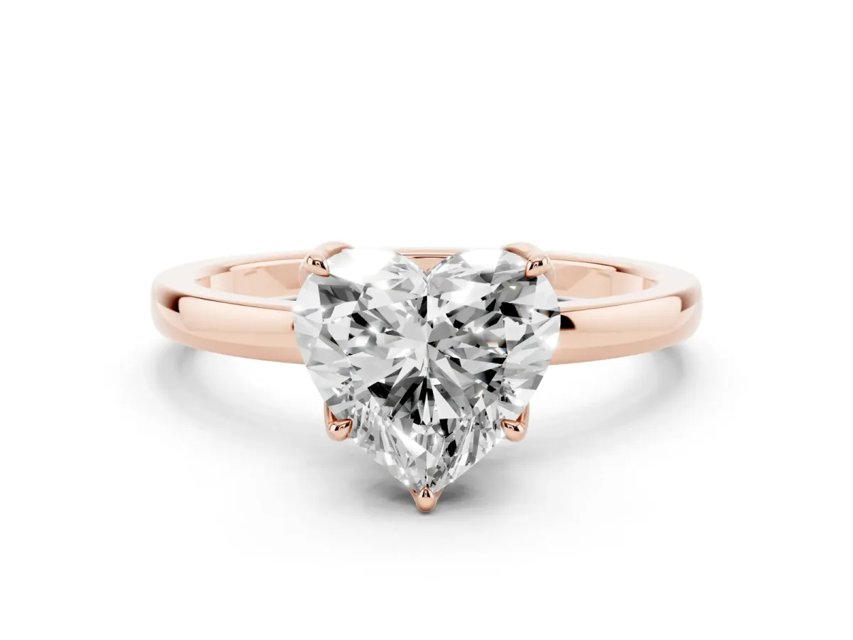 Heart Cut Diamond Solitaire Ring with Thin Band and Prong Setting Rose gold