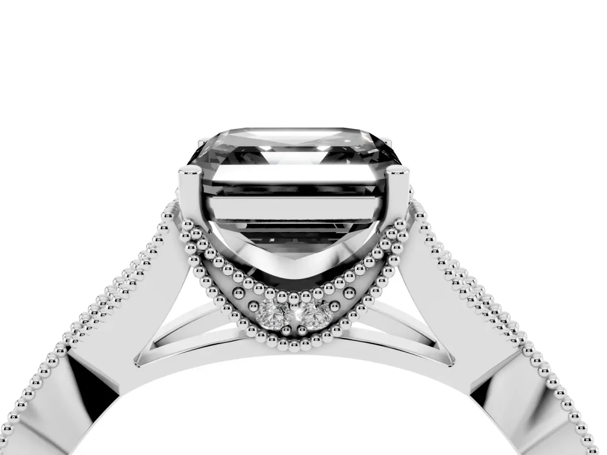 Fancy Black Asscher Cut Cut Diamond Twisted Band with Milgrain Pave Setting and Four-Prong Setting Silver