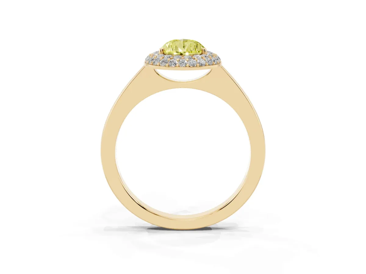Fancy Yellow Pear Cut Halo Diamond Engagement Ring with Solitaire Band and Four-Prong Setting Yellow gold