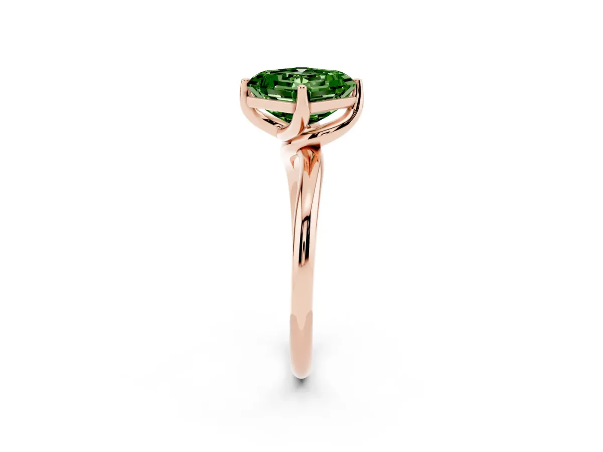 Fancy Green Asscher Cut Diamond Solitaire Engagement Ring with Four-Prong Setting and Classic Band Rose gold