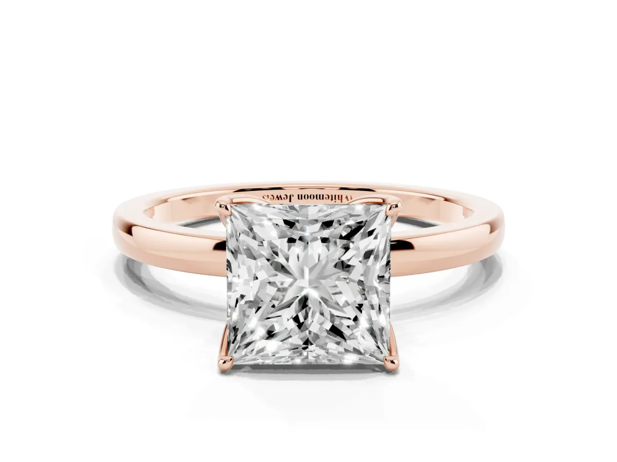 Princess Cut Diamond Solitaire Ring with Thin Band and Prong Setting Rose gold