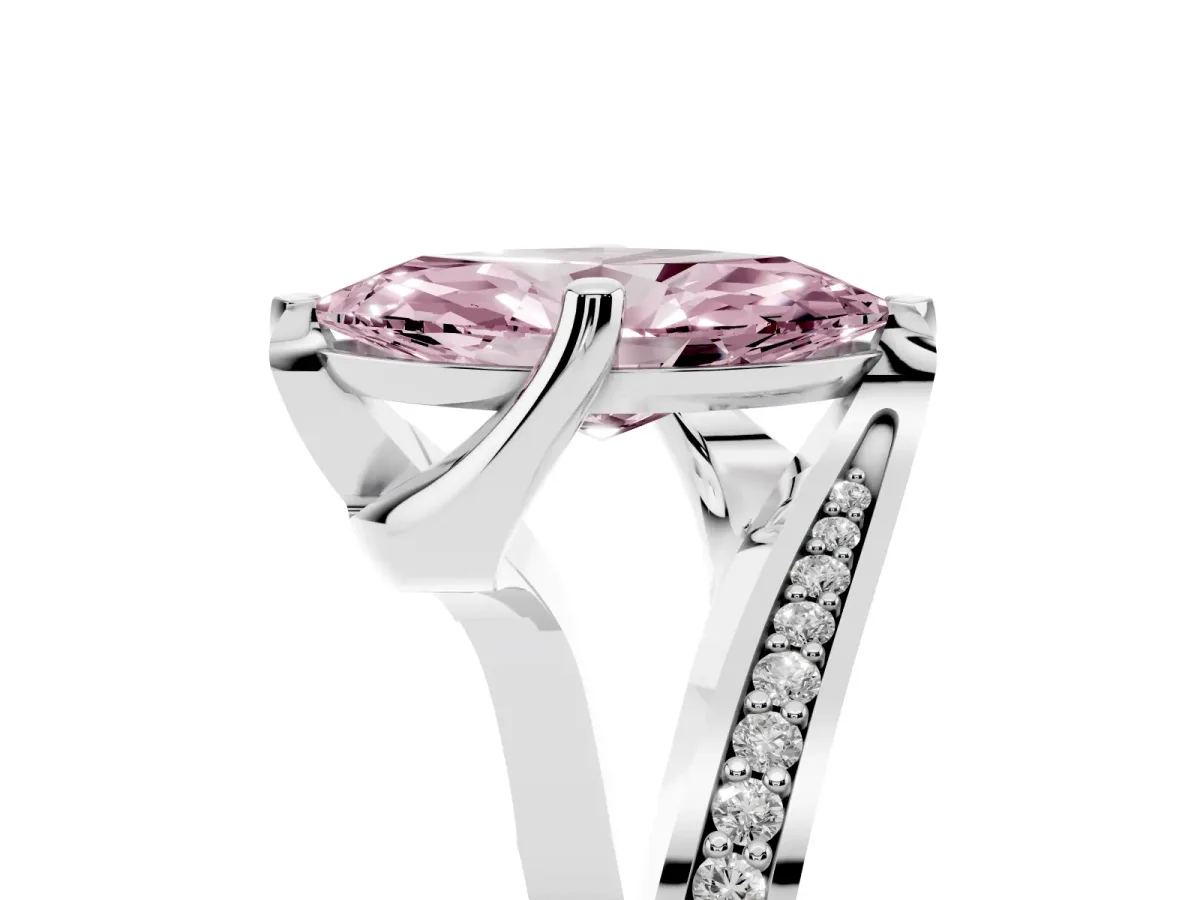 Fancy Pink Marquise Cut Solitaire Diamond Twist Band with Pavé Setting and Four-Prong Setting Platinum