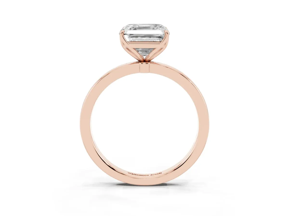 Asscher Cut Diamond Solitaire Ring with Thin Band and Prong Setting Rose gold