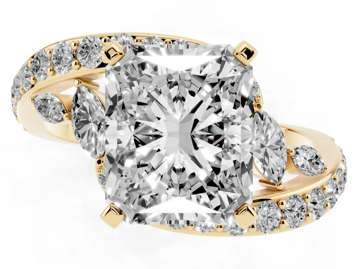 Radiant Cut Solitaire with Pavé Twist Band and Four-Prong Setting Yellow gold