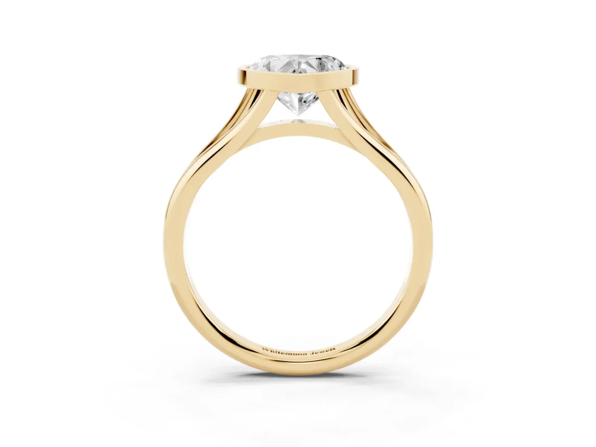 Bezel Set Heart Cut Cut Solitaire Ring with Tapered Band Yellow gold