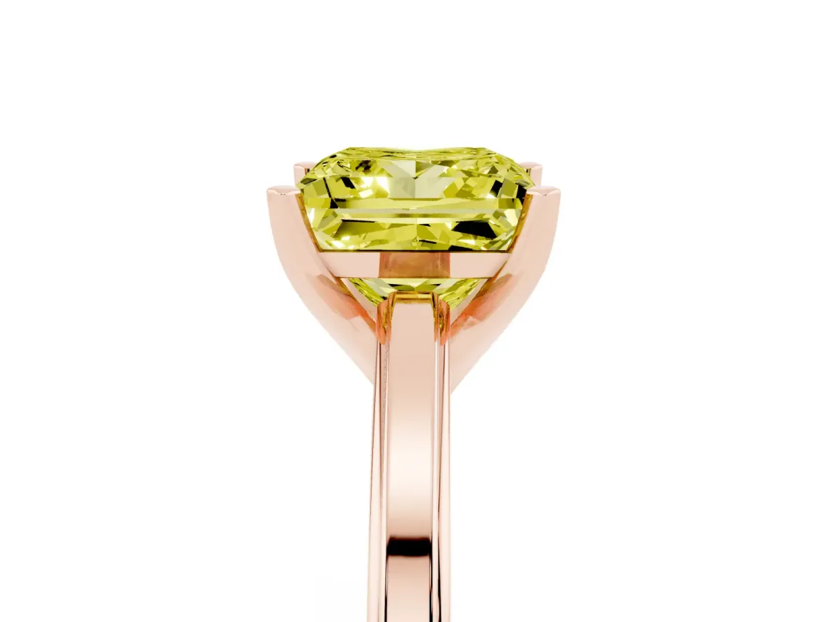 Fancy Yellow Princess Cut Solitaire Diamond Ring with Four-Prong Setting and Classic Band Rose gold