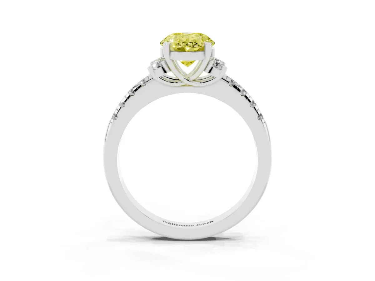 Fancy Yellow Oval Cut Diamond Three-Stone Pave Band with Four-Prong Setting Silver