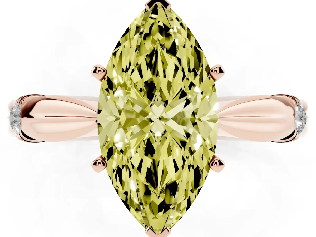 Fancy Yellow Marquise Cut Solitaire Diamond Twisted Band with Four-Prong Setting Rose gold