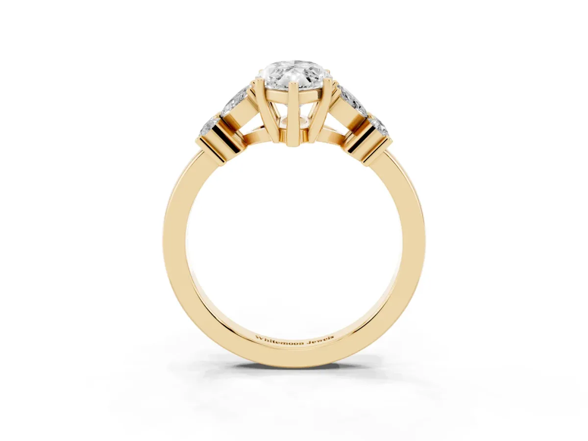 Marquise Cut Diamond Floral Cluster Ring with Solitaire Band and Prong Setting Yellow gold