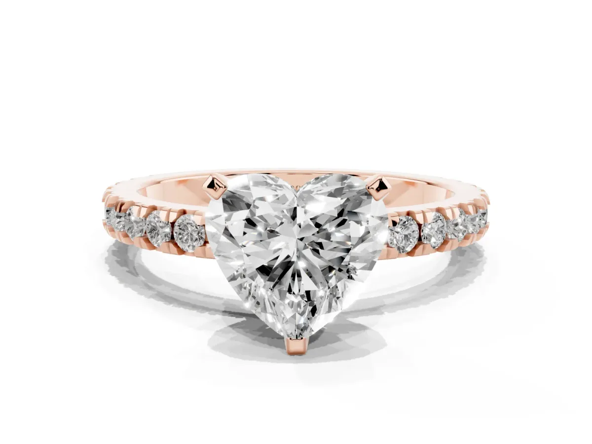 Heart Cut Diamond Pavé Band Solitaire with Four-Prong Setting Rose gold
