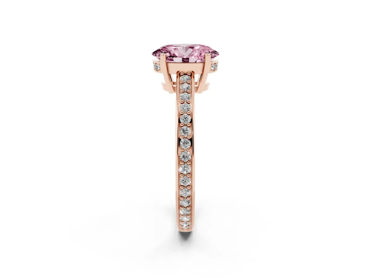 Fancy Pink Oval Cut Solitaire Pavé Band Prong Setting Ring Rose gold