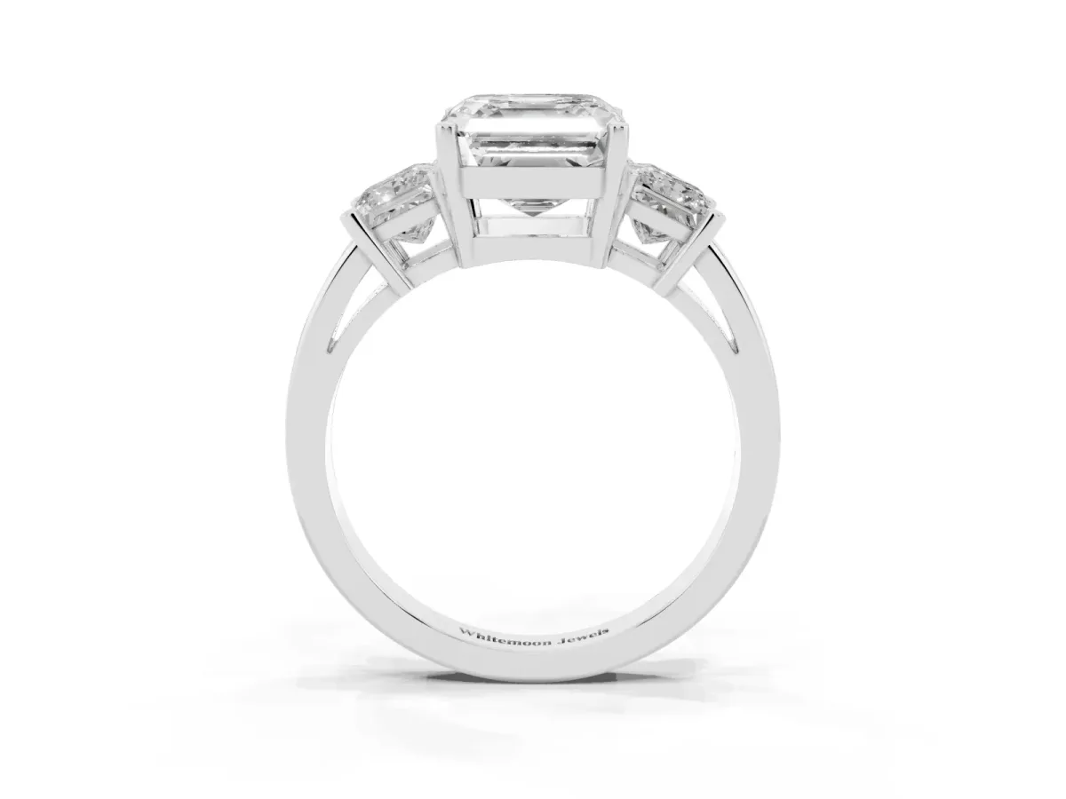 Three-Stone Asscher Cut Cut Solitaire Ring with Prong Setting Platinum