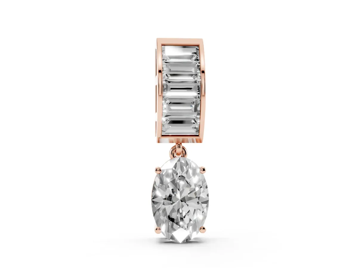 Oval and Baguette Diamond Drop Pendant Rose gold