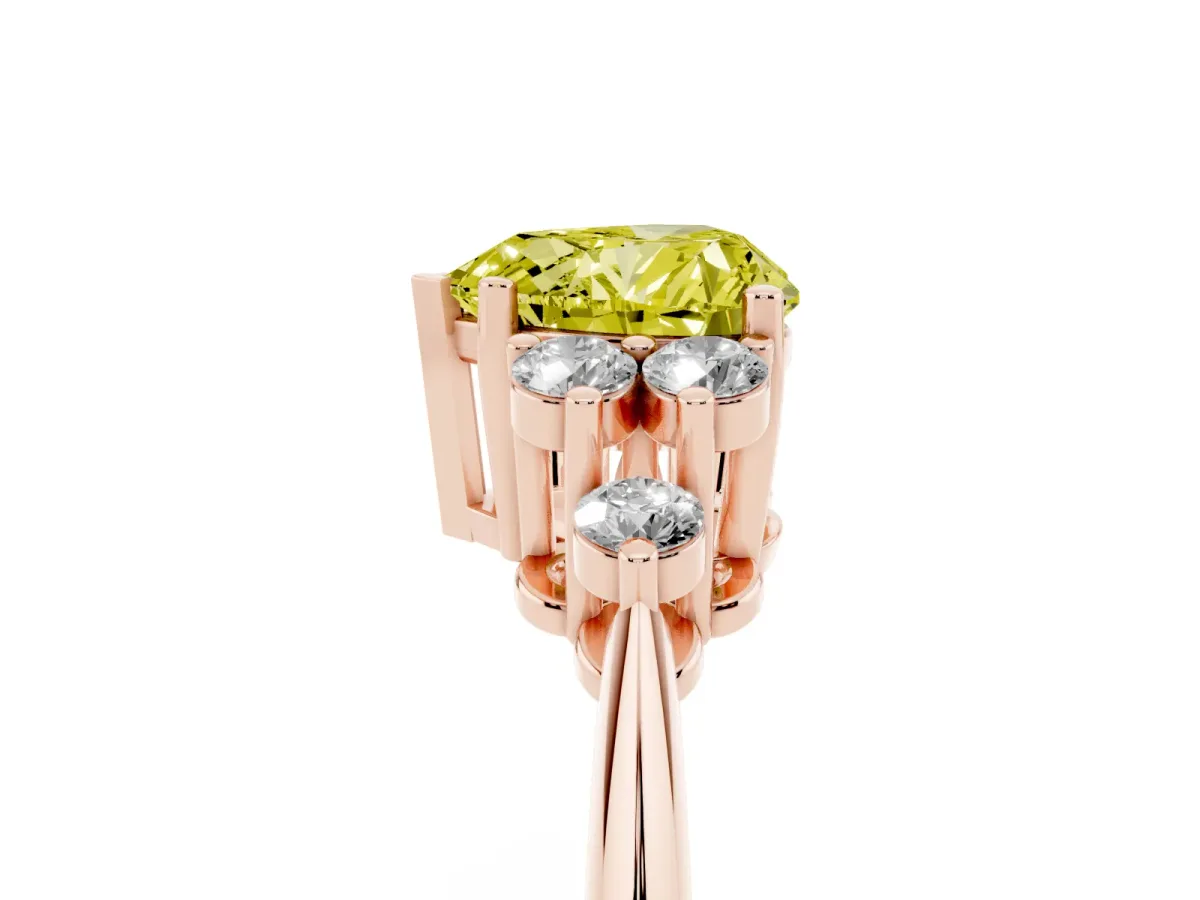 Fancy Yellow Heart Cut Cut Diamond Cluster Ring with Solitaire Band and Four-Prong Setting Rose gold