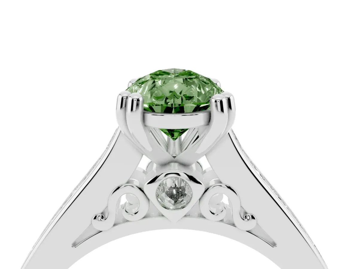 Fancy Green Pear Cut Cut Channel Set Solitaire Engagement Ring with Prong Setting Platinum
