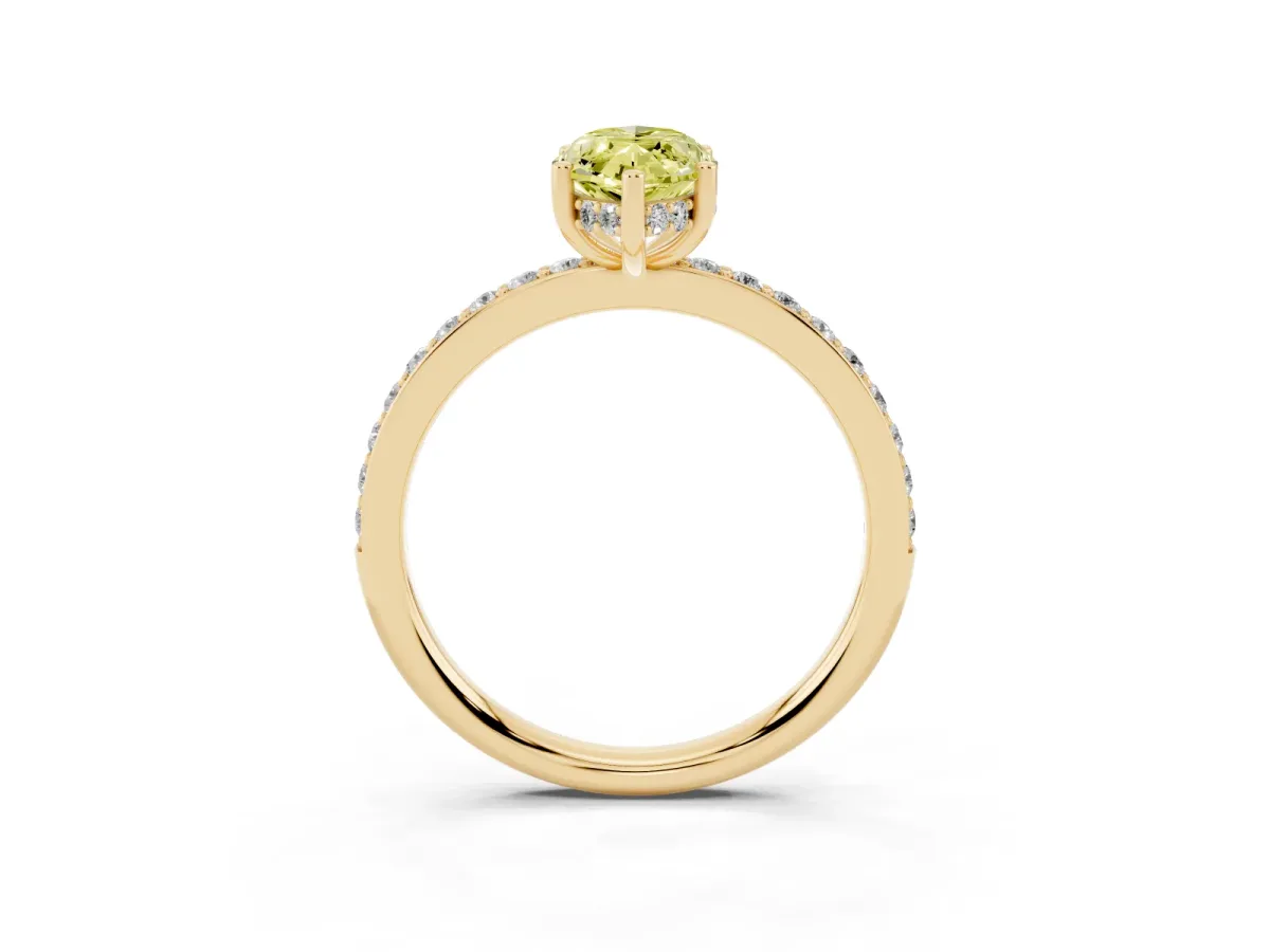 Fancy Yellow Marquise Cut Cut Diamond Pavé Band Ring with Four-Prong Setting Yellow gold