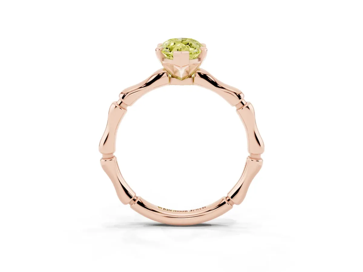 Fancy Yellow Marquise Cut Solitaire Diamond Ring with Bamboo Band and Four-Prong Setting Rose gold