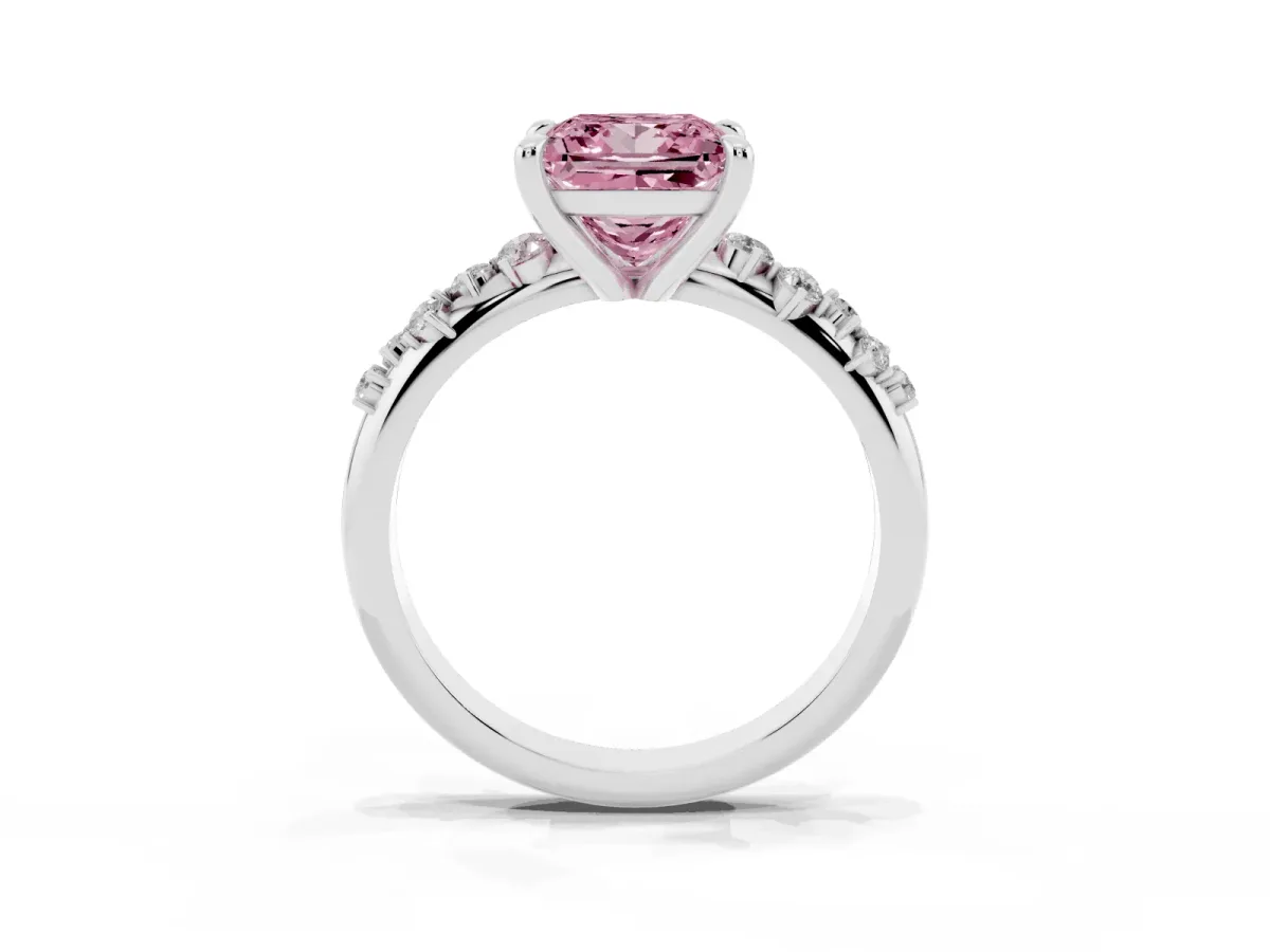 Fancy Pink Princess Cut Cut Diamond Vine Band with Four-Prong Setting Silver