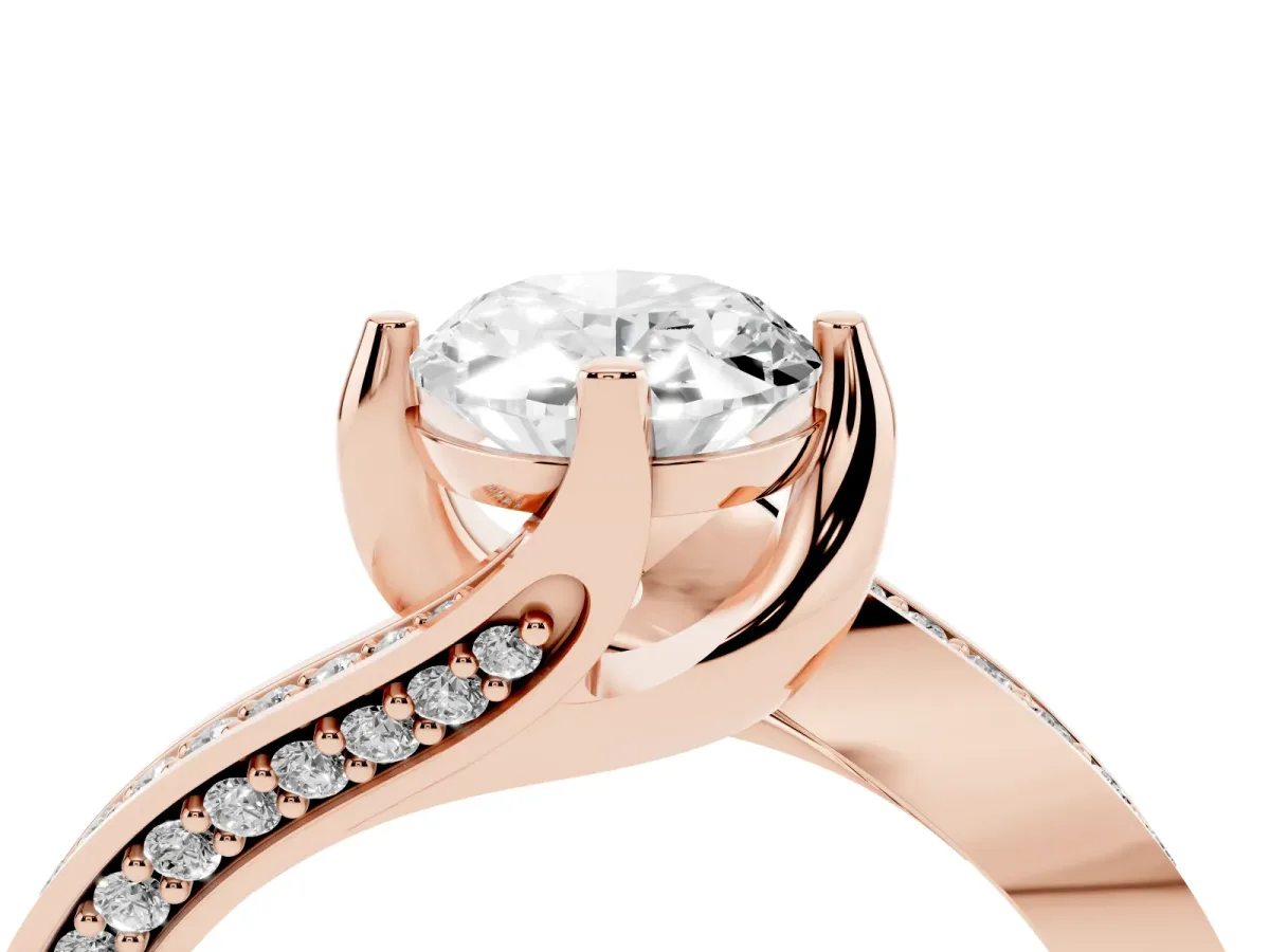 Oval Cut Solitaire Diamond Twist Band with Pavé Setting and Four-Prong Setting Rose gold