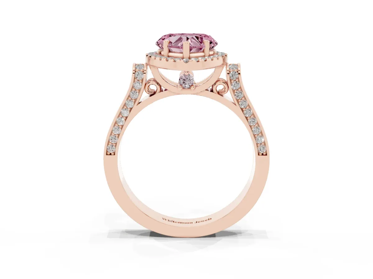 Fancy Pink Heart Cut Halo Pave Split Shank Prong Setting Ring Rose gold