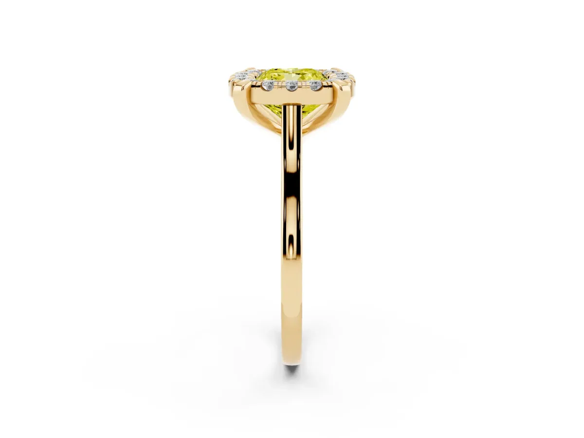Fancy Yellow Cushion Cut Diamond Cluster Halo Solitaire with Four-Prong Setting Yellow gold