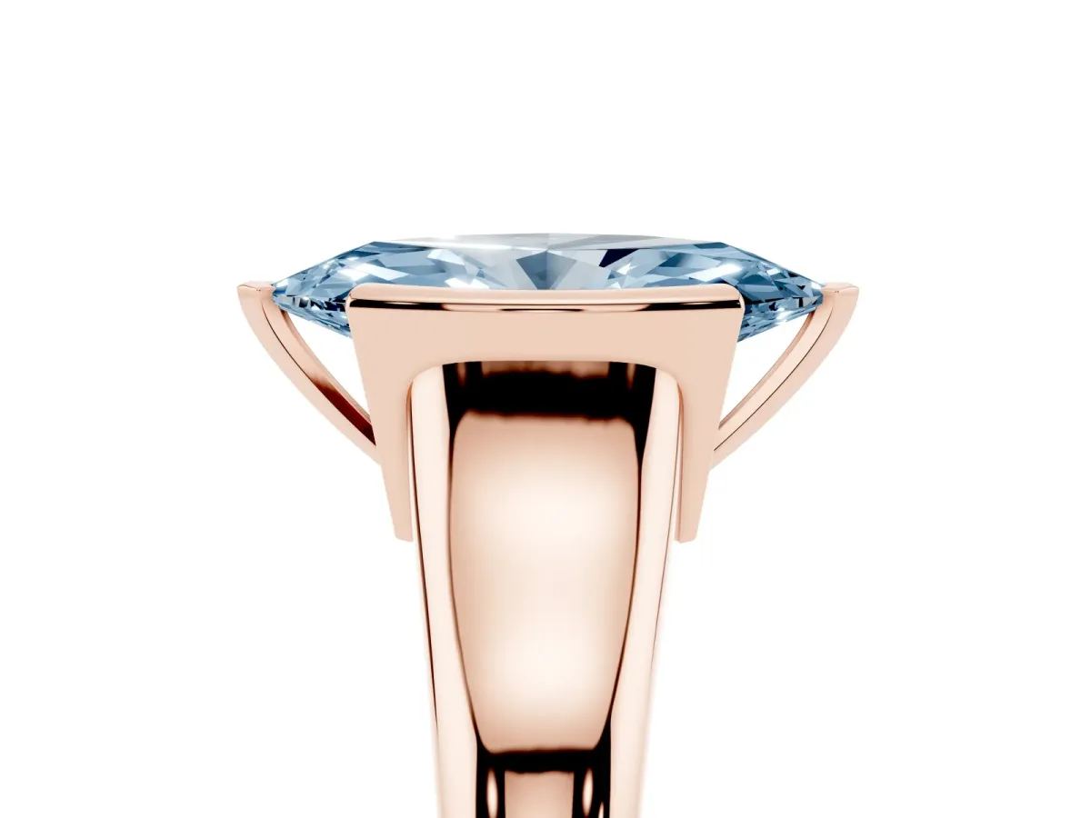Fancy Blue Marquise Cut Solitaire Tension Set Diamond Ring with Split Shank Band Rose gold