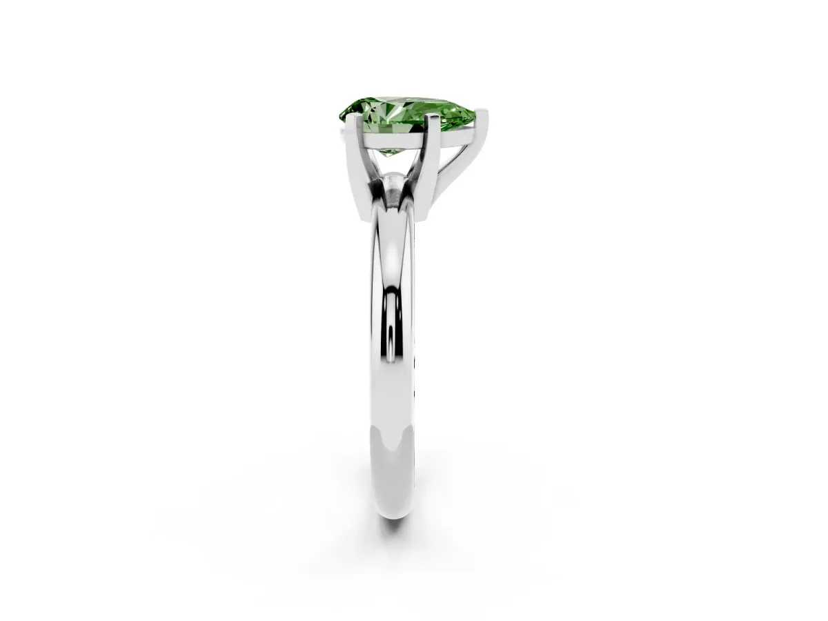 Fancy Green Pear Cut Diamond Solitaire Engagement Ring with Round Band and Four-Prong Setting Platinum