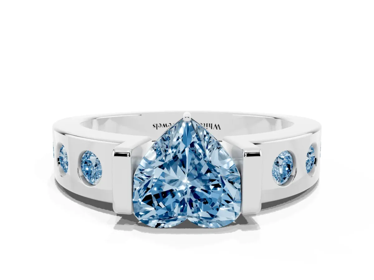 Fancy Blue Heart Cut Brilliant Channel-Set Diamond Ring with Bezel Prong Setting Silver