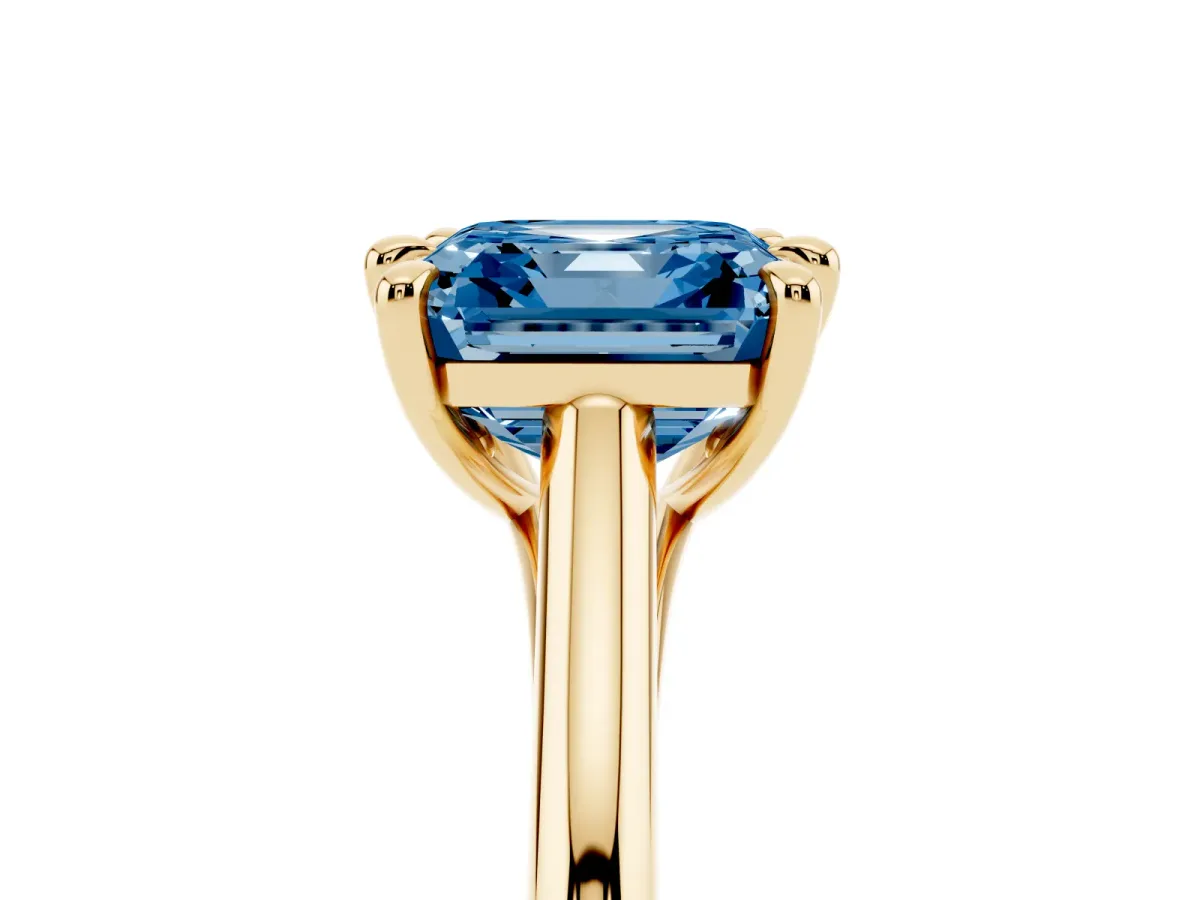 Fancy Blue Asscher Cut Solitaire Engagement Ring with Six-Prong Setting and Classic Band Yellow gold