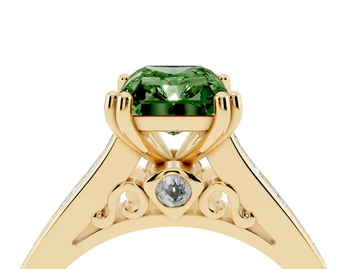 Fancy Green Radiant Cut Cut Channel Set Solitaire Engagement Ring with Prong Setting Yellow gold