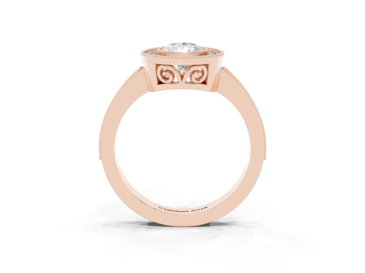 Pear Cut Cut Halo Diamond Ring with Pavé Band and Milgrain Prong Setting Rose gold