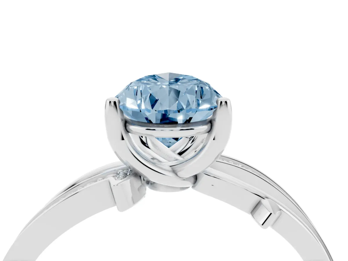 Fancy Blue Pear Cut Solitaire Twist Band with Pavé Accents and Four-Prong Setting Platinum
