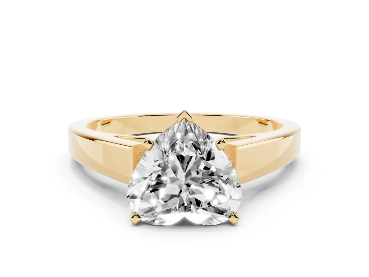 Heart Cut Solitaire Engagement Ring with Four-Prong Setting and Tapered Band Yellow gold