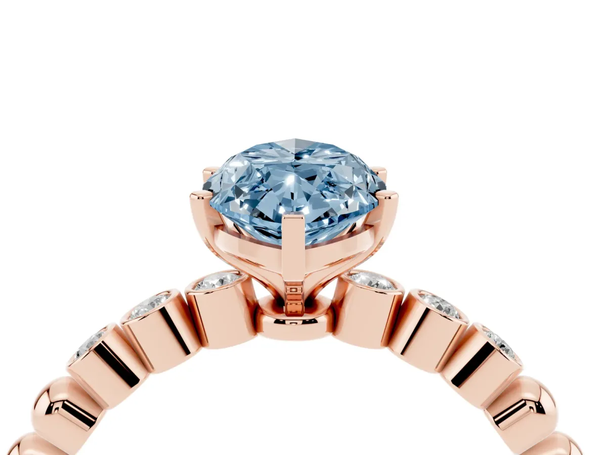 Fancy Blue Marquise Cut Solitaire Bezel Accent Diamond Engagement Ring with Beaded Band and Four-Prong Setting Rose gold