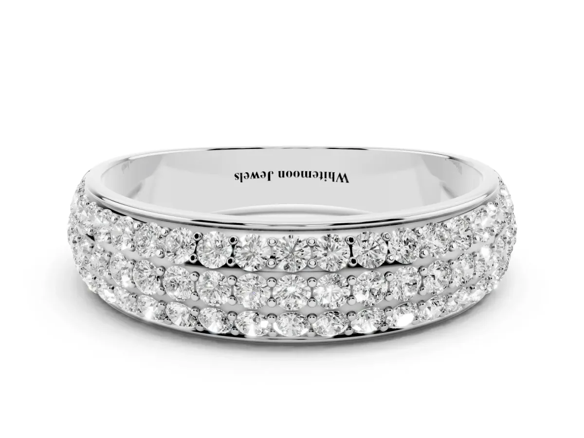 Three-Row Round Diamond Eternity Band with Shared Prong Setting Silver