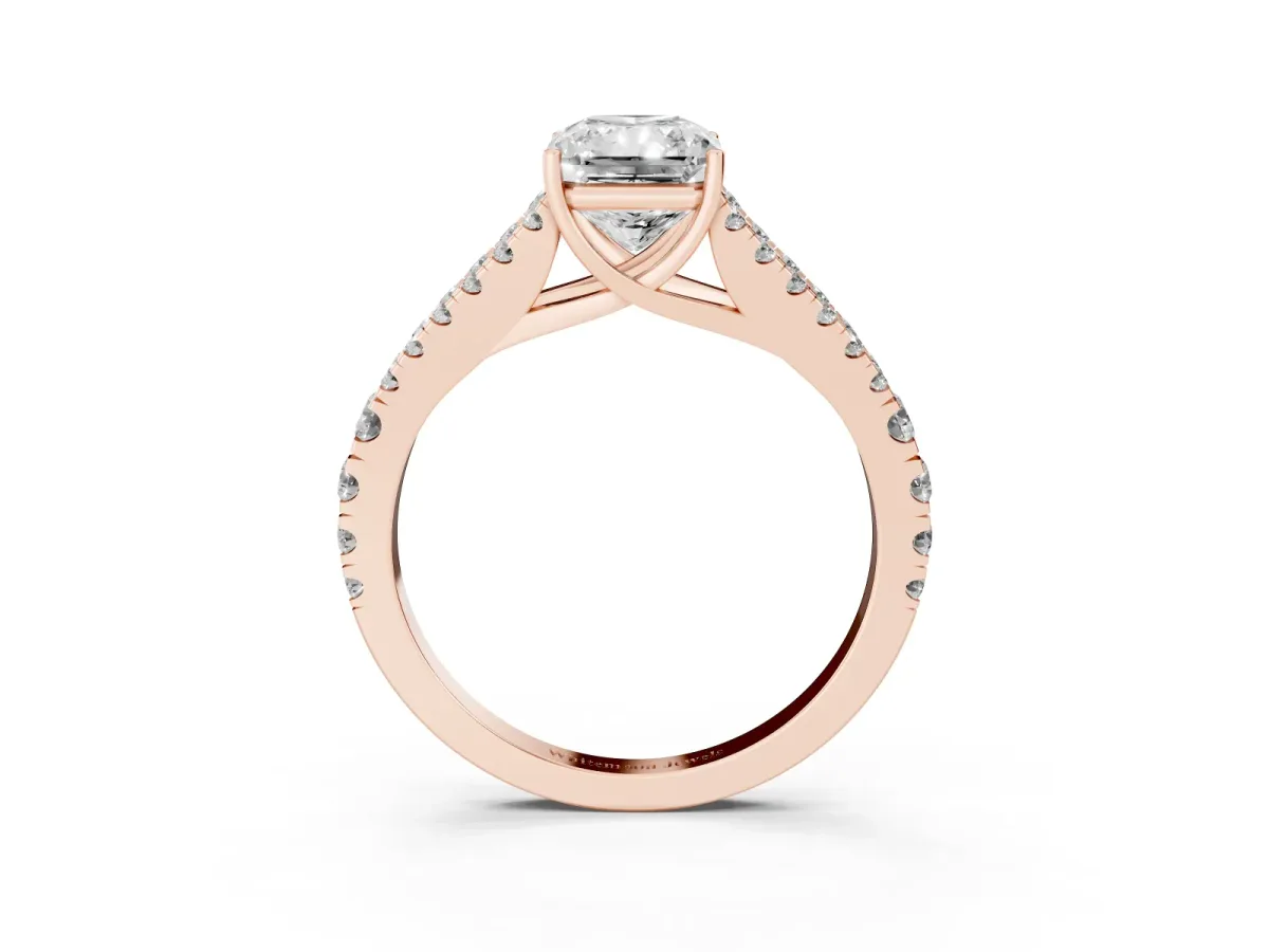 Radiant Cut Diamond Split Shank Engagement Ring with Round Pavé and Prong Setting Rose gold