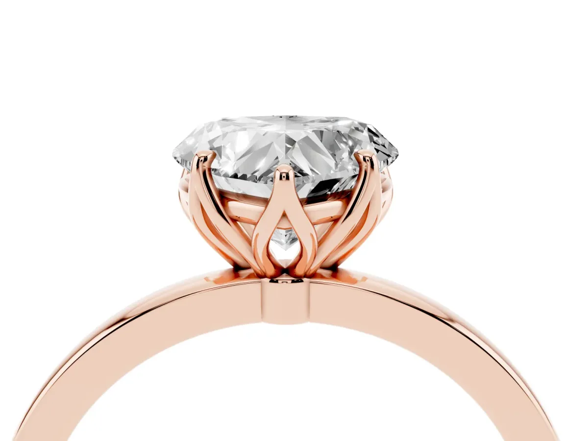 Heart Cut Diamond Solitaire Ring with Thin Band and Prong Setting Rose gold