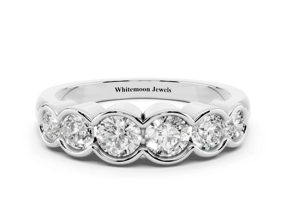 Round Diamond Scalloped Bezel Set Eternity Band Platinum
