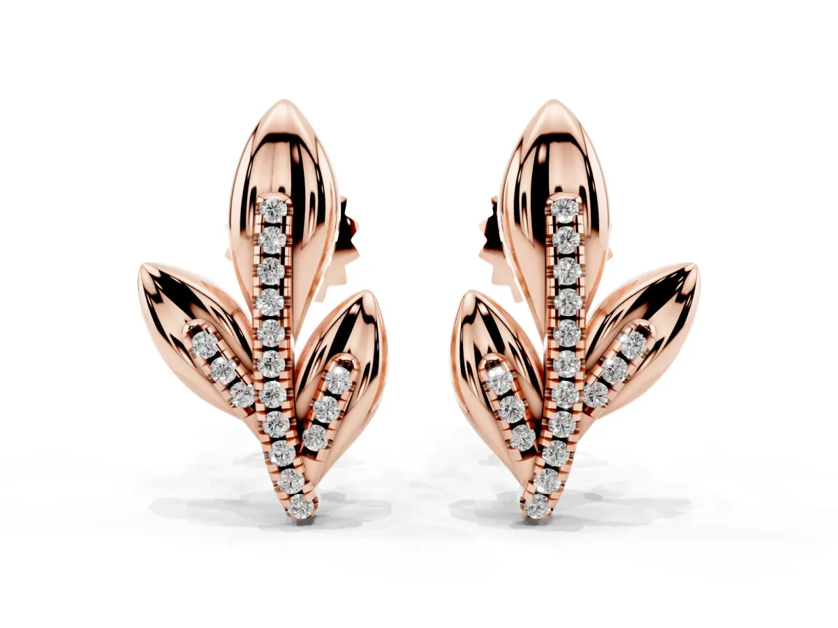 Round Diamond Olive Branch Stud Earrings Rose gold