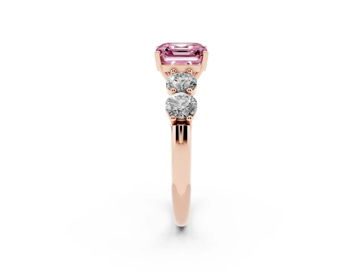 Fancy Pink Asscher Cut Cut Five-Stone Prong Set Diamond Ring with Classic Band Rose gold