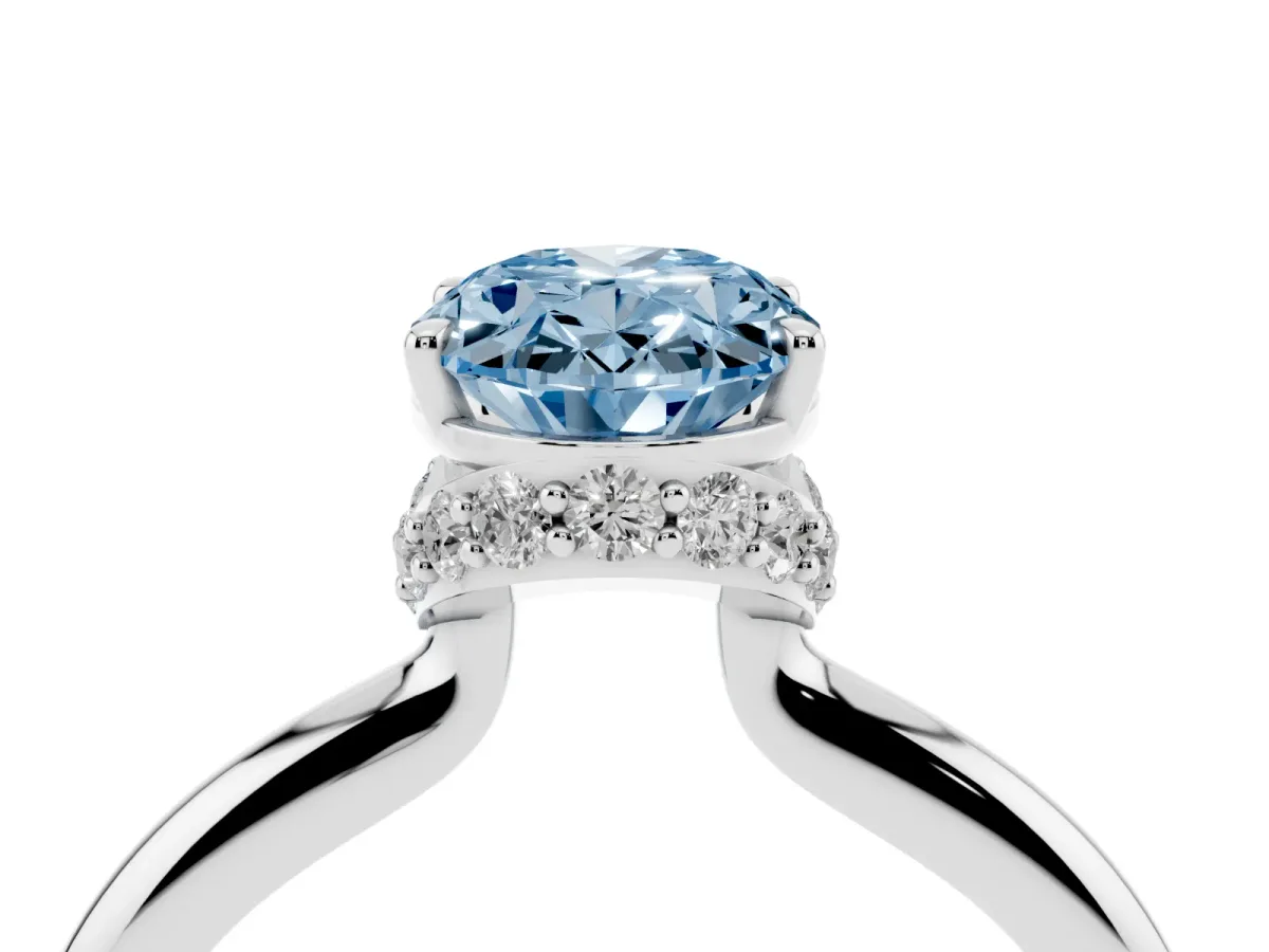 Fancy Blue Oval Cut Brilliant Solitaire Engagement Ring with Six-Prong Setting and Classic Band White gold