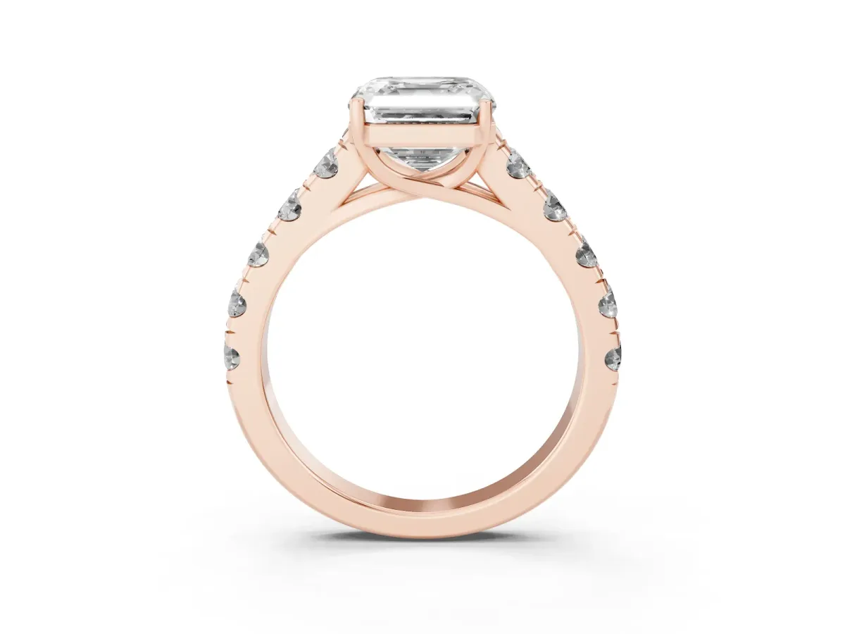 Asscher Cut Cut Diamond Solitaire Ring with Micro Pave Band and Prong Setting Rose gold
