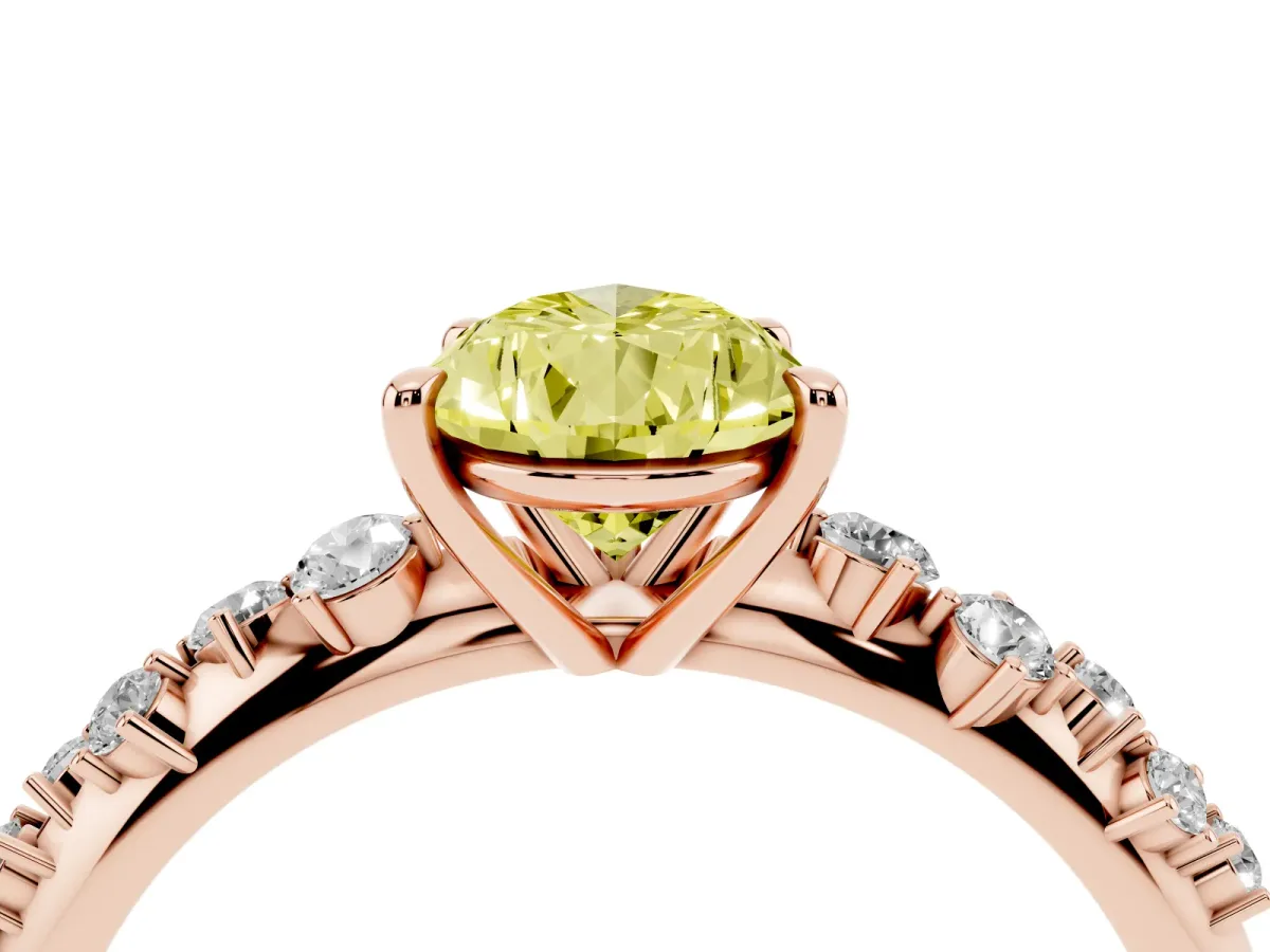 Fancy Yellow Pear Cut Diamond Cluster Side Stone Solitaire Ring with Prong Setting Rose gold