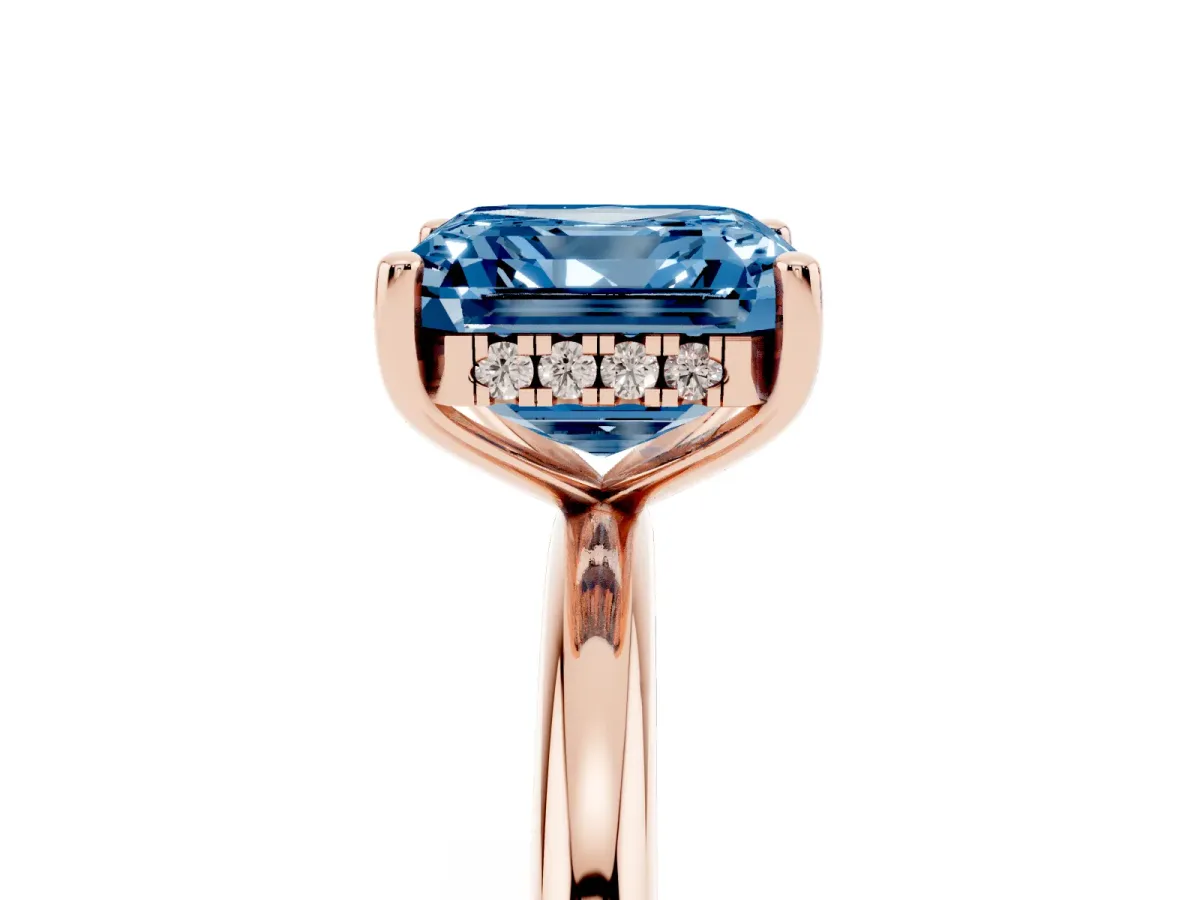 Fancy Blue Asscher Cut Cut Solitaire Engagement Ring with Four-Prong Setting and Classic Band Rose gold